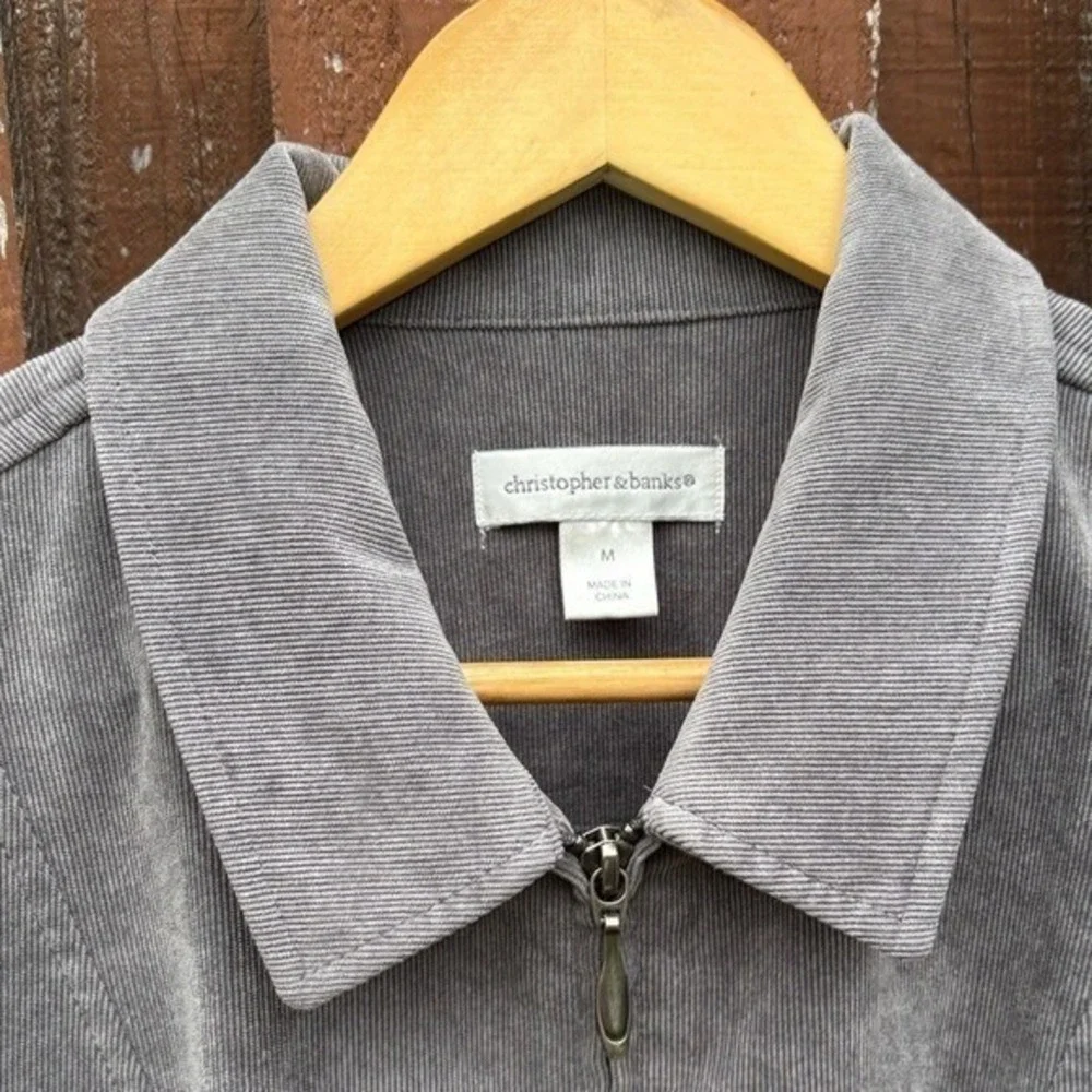 Christopher & Banks Women's SZ Medium Gray Mini Cord Velour Light‎ Jacket Fall